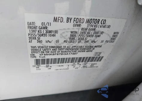 2011 Ford Explorer Limited from USA, damaged, VIN 1FMHK8F87BGA17487